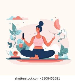 Yoga woman yoga instructor fitness illustration, in the style of nature-inspired compositions