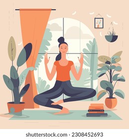 Yoga woman yoga instructor fitness illustration, in the style of nature-inspired compositions