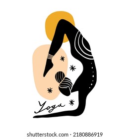 Yoga woman line art esoteric illustration, ethnic boho ornate icon, logo or label design