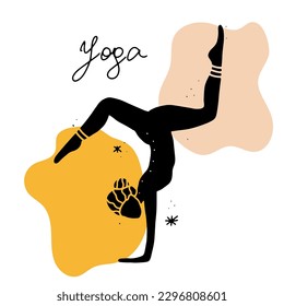 Yoga woman line art esoteric illustration, ethnic boho ornate icon, logo or label design