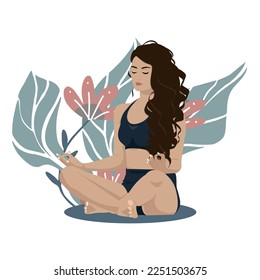 Yoga woman in lotus pose floral