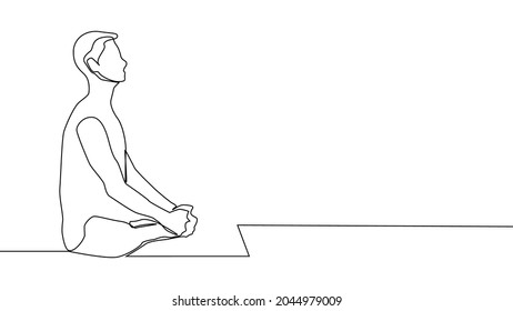 Yoga, woman, man practices yoga while sitting in the lotus position. Continuous line drawing