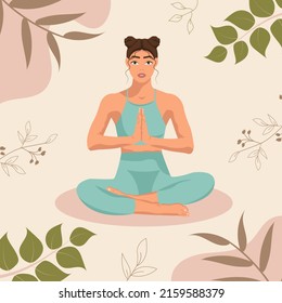 Yoga. Woman meditate in lotus position. Vector illustration.