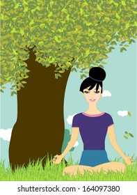 Yoga woman meditating vector.