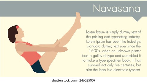 Yoga woman - navasana pose. Vector illustration