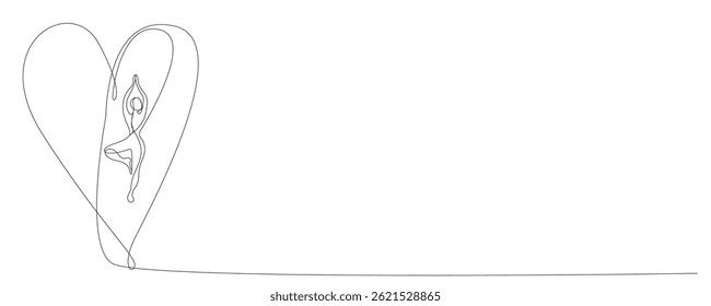 Yoga Woman One Line Drawn Icon Sport Fitness Class Logo Symbol Isolated On White Background. Yoga Tree Pose Outline Woman Body Symbol for Fitness Center Advertising Flyer, Card, Invitation	
