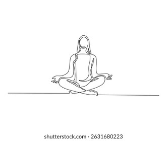 Yoga woman outline drawing illustration. Continuous line draw of meditation person vector