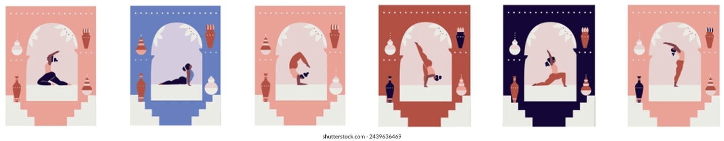 Yoga. Woman practicing asana. Relaxing environment. Concept of meditation.