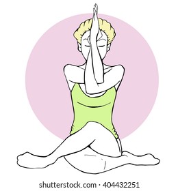 Yoga woman praying pose. Hand drawn vector illustration