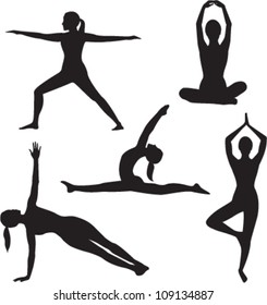 Yoga Woman Silhouette Collection. Vector Illustration