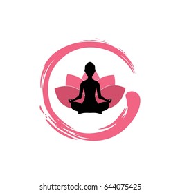 Yoga Woman Silhouette, Lotus Flower with Zen Logo Design Template