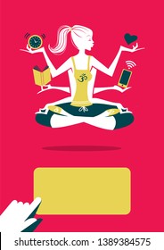 Yoga woman silhouette sitting  meditation pose - modern lifestyle