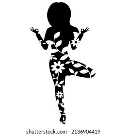 Yoga Woman Silhouettes. Yoga Flowers, vector illustration