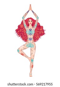 Yoga woman vector illustration.  . Girl Meditation. Hand drawn