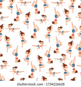 Yoga woman vector seamless pattern on a white background for wallpaper, wrapping, packing, and backdrop.