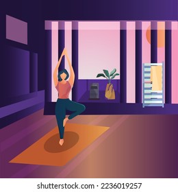 Yoga for women illustration for workout, health, active, power, muscle, trainer, sport.  