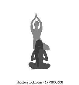 Yoga women silhouette. Set of yoga poses for women. Asanas for women. Color vector silhouettes of women practicing yoga. Logo for the banner, advertising, poster.