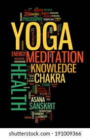 YOGA. Word cloud concept vector illustration on black
