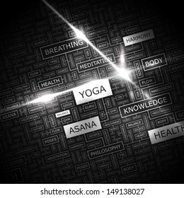 YOGA. Word cloud illustration. Tag cloud concept collage. Vector text illustration. 