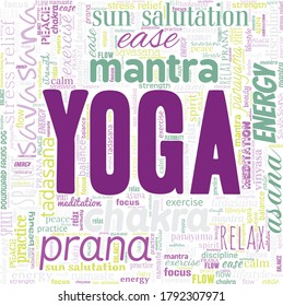 Nube de palabras de yoga aislada en un fondo blanco