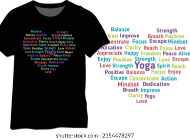 Yoga Word Cloud Typography, Yoga Life Motivational Quote, Yoga Lover