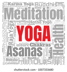 Yoga Word Cloud. Vector Collage Made of Popular Tags