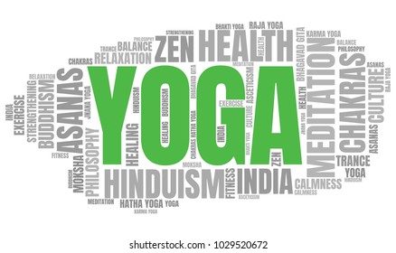 Yoga Word Cloud. Vector Collage Made of Popular Tags