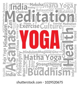 Yoga Word Cloud. Vector Collage Made of Popular Tags