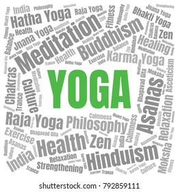 Yoga Word Cloud. Vector Collage Made of Popular Tags