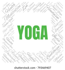 Yoga Word Cloud. Vector Collage Made of Popular Tags