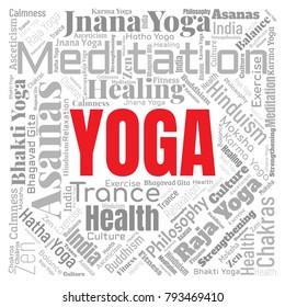 Yoga Word Cloud. Vector Collage Made of Popular Tags