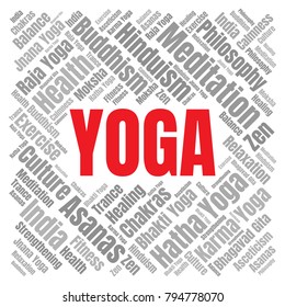 Yoga Word Cloud. Vector Collage Made of Popular Tags