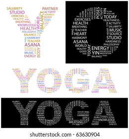 YOGA. Word collage. Illustration with different association terms.