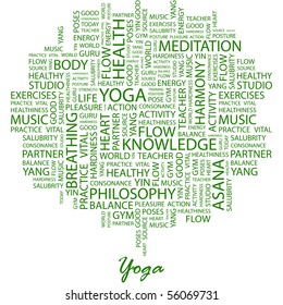 YOGA. Word collage on white background. Illustration with different association terms.