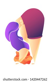 Yoga workout girl. Woman doing yoga exercises. Can be used for poster, banner, flyer, card, website. Warming up, stretching. Vector illustration. Female cartoon character demonstrating yoga poses