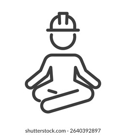 yoga in the workplace clip art icon symbol, workplace meditation, mental wellbeing, taking a break, getting away from it all, healthy lifestyle, relaxation exercise, isolated line vector illustration
