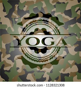 Yoga written on a camouflage texture