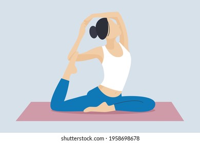 Yoga. Young woman going yoga to stress release . The girl is engaged in yoga. Vector illustration.