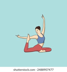 Yoga young woman in sportswear Smiling relaxed girl Meditation and stress relief Vector illustration