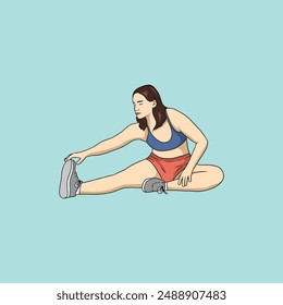 Yoga young woman in sportswear Smiling relaxed girl Meditation and stress relief Vector illustration