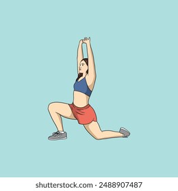 Yoga young woman in sportswear Smiling relaxed girl Meditation and stress relief Vector illustration