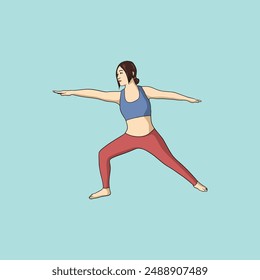 Yoga young woman in sportswear Smiling relaxed girl Meditation and stress relief Vector illustration