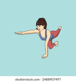 Yoga young woman in sportswear Smiling relaxed girl Meditation and stress relief Vector illustration