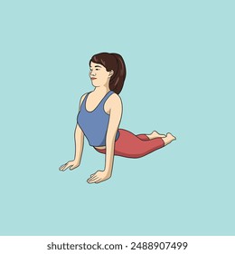 Yoga young woman in sportswear Smiling relaxed girl Meditation and stress relief Vector illustration