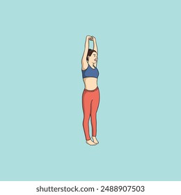 Yoga young woman in sportswear Smiling relaxed girl Meditation and stress relief Vector illustration