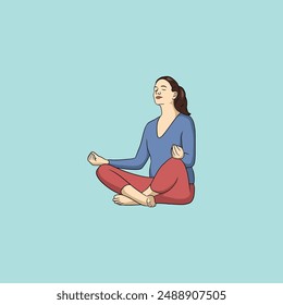 Yoga young woman in sportswear Smiling relaxed girl Meditation and stress relief Vector illustration