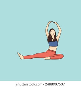 Yoga young woman in sportswear Smiling relaxed girl Meditation and stress relief Vector illustration