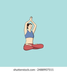 Yoga young woman in sportswear Smiling relaxed girl Meditation and stress relief Vector illustration