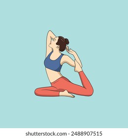 Yoga young woman in sportswear Smiling relaxed girl Meditation and stress relief Vector illustration