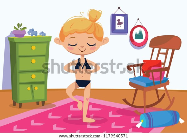 Yoga Your House Apartment Girl Swimsuit Stock Vector